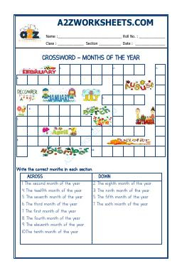 Cross Word -Month Of The Year