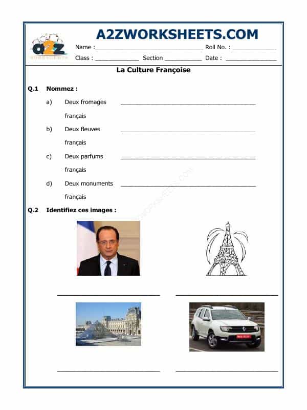 French Worksheet - La Culture Française