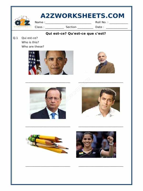 French Worksheet - Qui Est-Ce Qu'Est-Ce Que C'Est