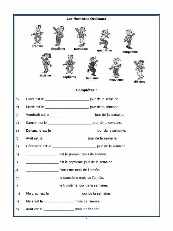 French Worksheet - Les Nombres Cardinaux