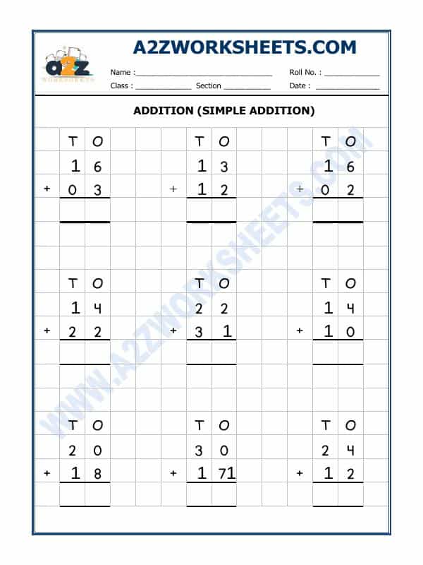 Addition Worksheet-02 (Simple Addition)