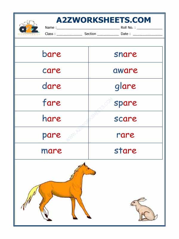 English Phonics Sounds - 'Are' Sound Words