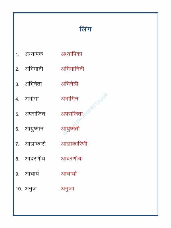 Hindi Grammar- Ling Badlo (Gender)-11
