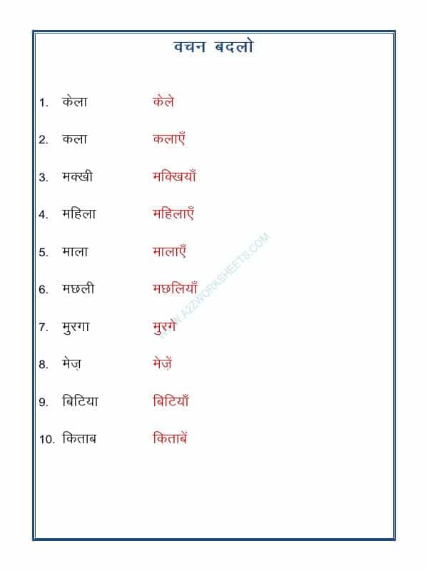 Hindi Grammar- Vachan Badlo (Singular Plural)-03