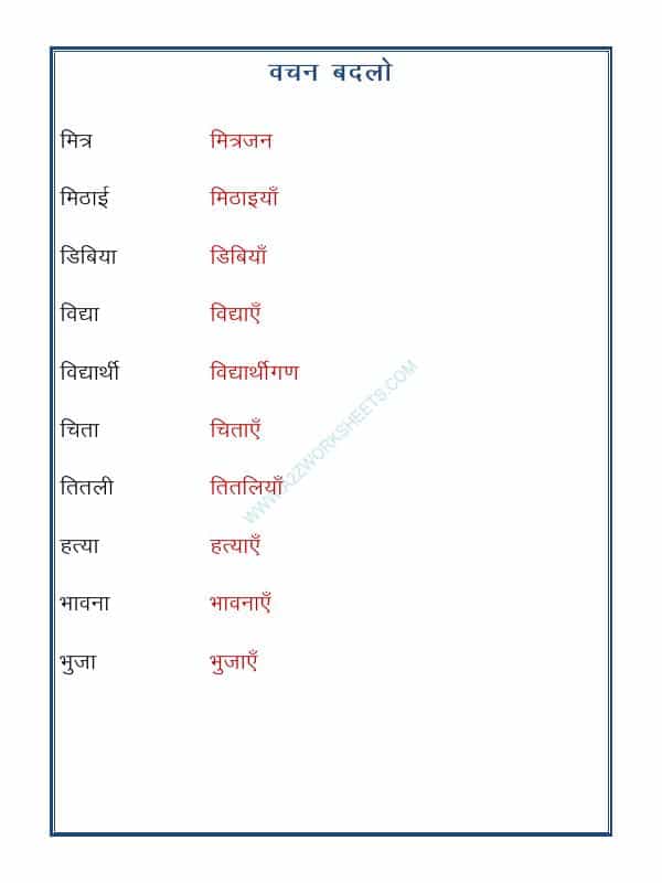 Hindi Grammar- Vachan Badlo (Singular Plural)-09