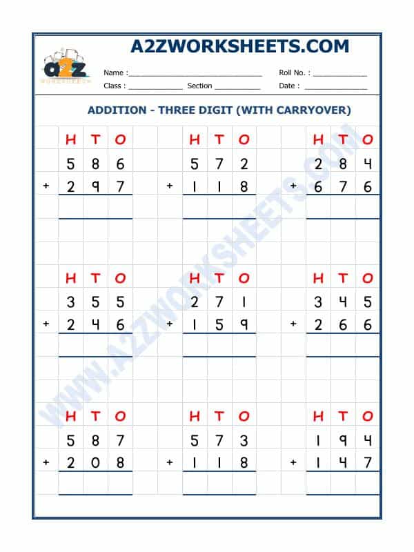Addition - 3 Digit Addition (With Carryover)-01