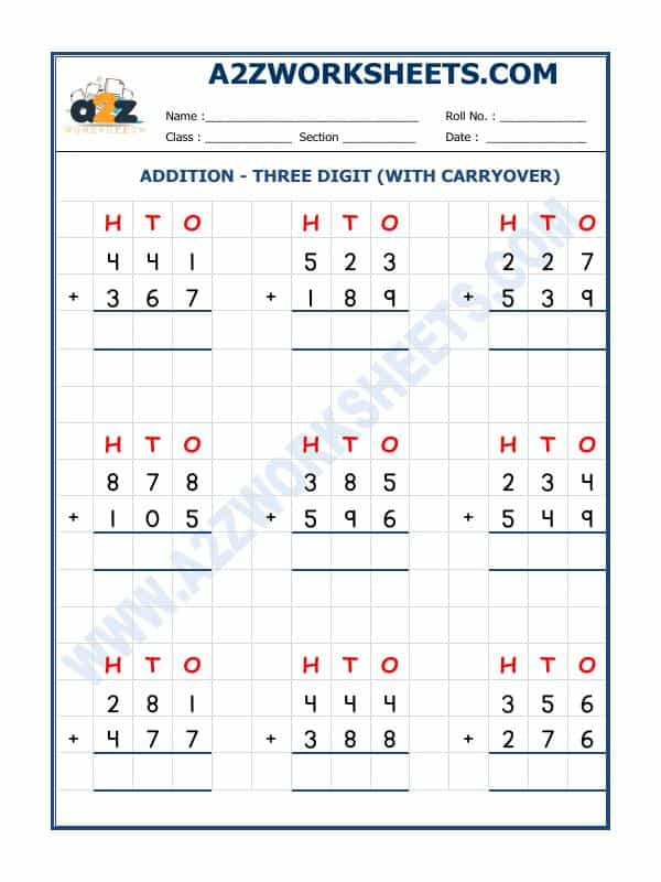Addition - 3 Digit Addition (With Carryover)-03
