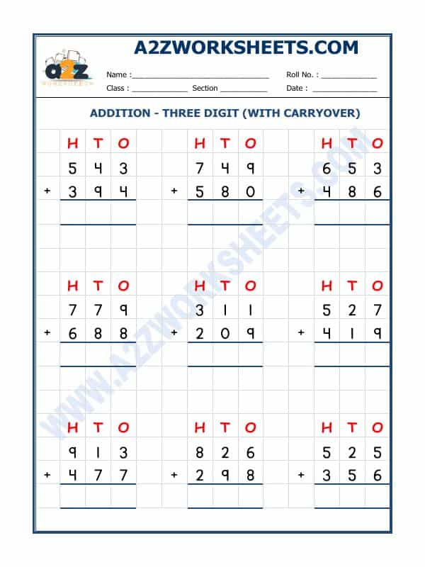 Addition - 3 Digit Addition (With Carryover)-05