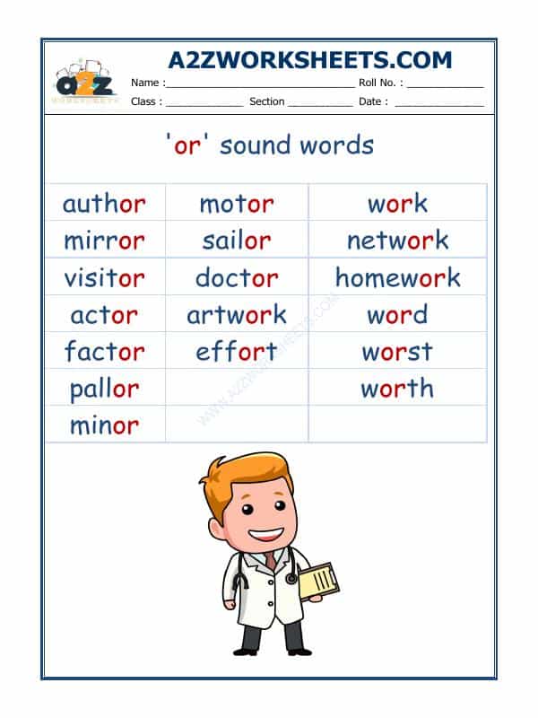 English Phonics Sounds - 'Or' Sound Words