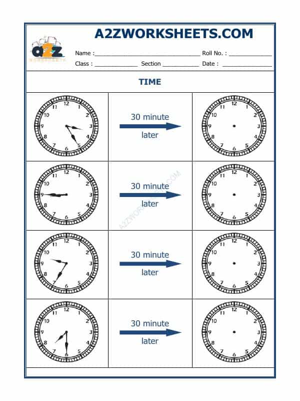 Telling Time - 30 Minutes Interval (Draw The Clock) - 12