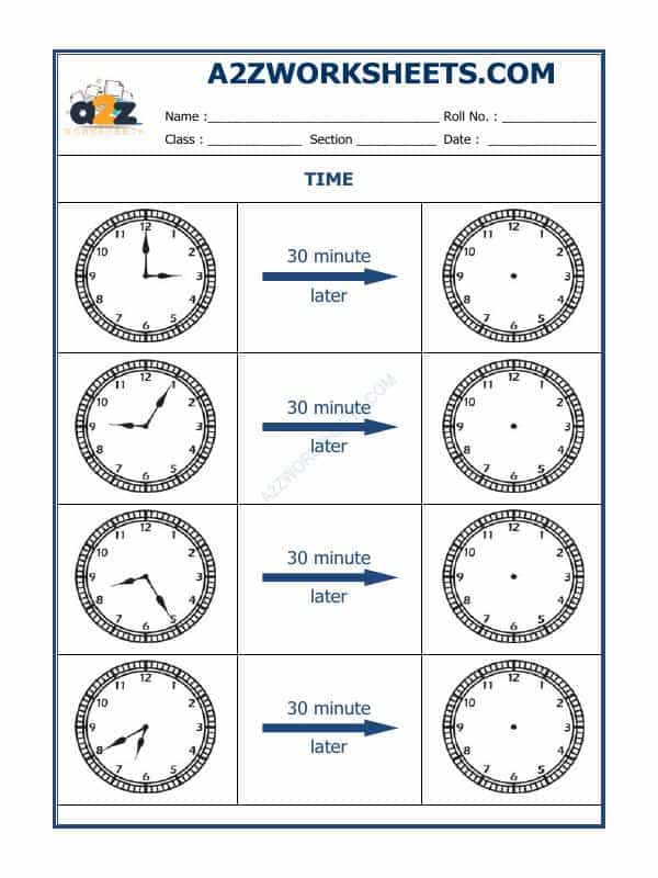 Telling Time - 30 Minutes Interval (Draw The Clock) - 13
