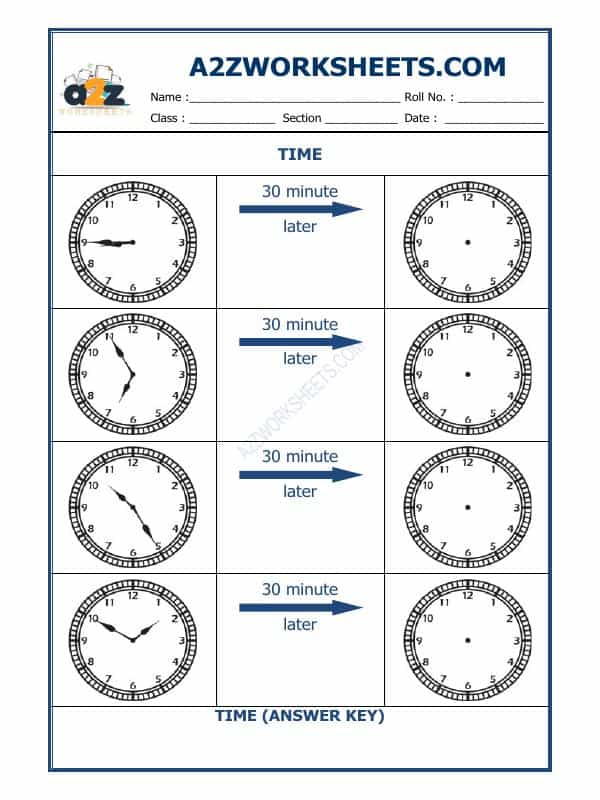Telling Time - 30 Minutes Interval (Draw The Clock) - 16