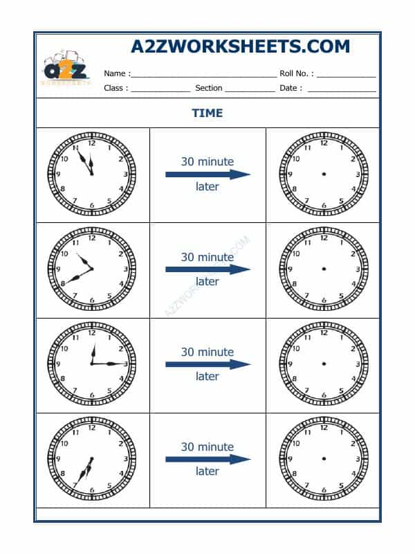 Telling Time - 30 Minutes Interval (Draw The Clock) - 18
