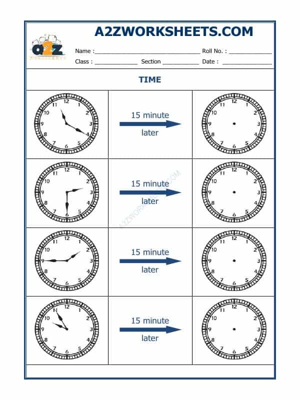 Telling Time - 15 Minutes Interval (Draw The Clock) - 25