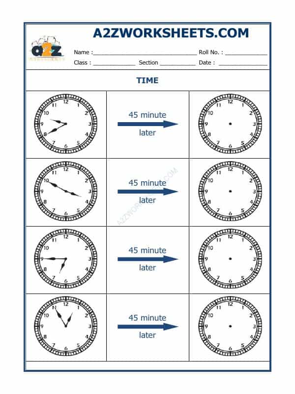 Telling Time - 45 Minutes Interval (Draw The Clock) - 40