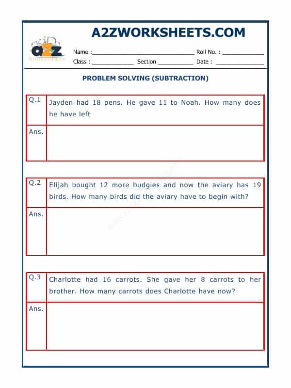 Subtraction Word Problems - 01