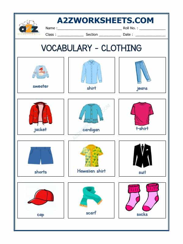 Vocabulary Worksheets-Clothing