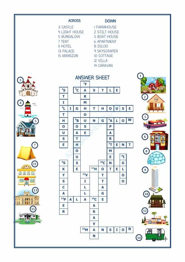 Cross Word -Types Of Houses