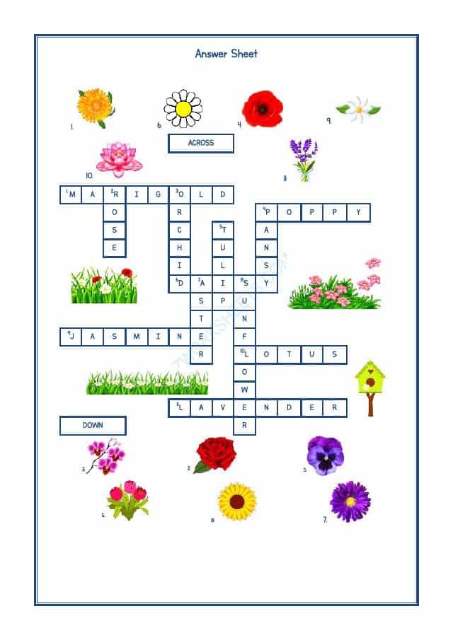 Crossword -Flowers Name