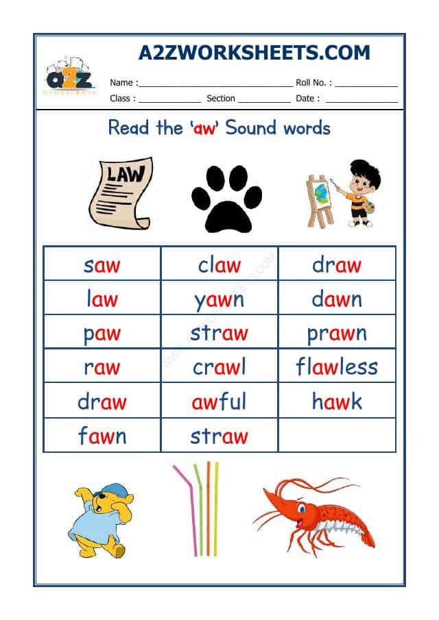 English Phonics Sounds - 'Aw' Sound Words