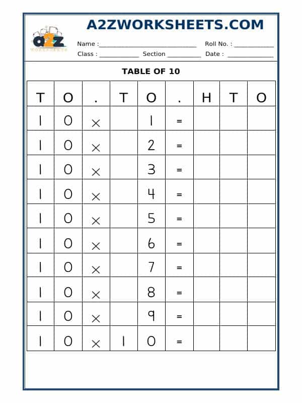 Table Of Ten