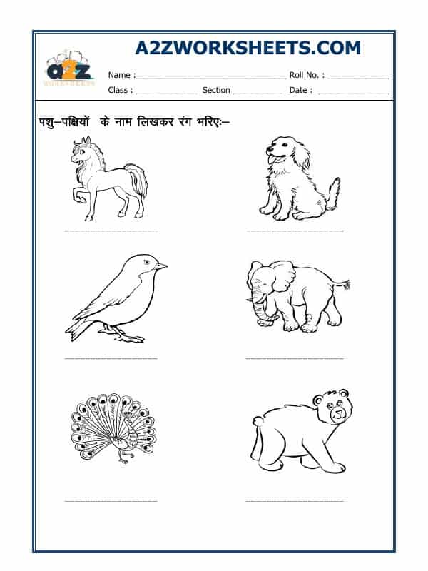 Hindi Worksheet - Animal Names