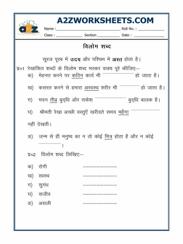 Hindi Grammar - Opposite Words In Hindi