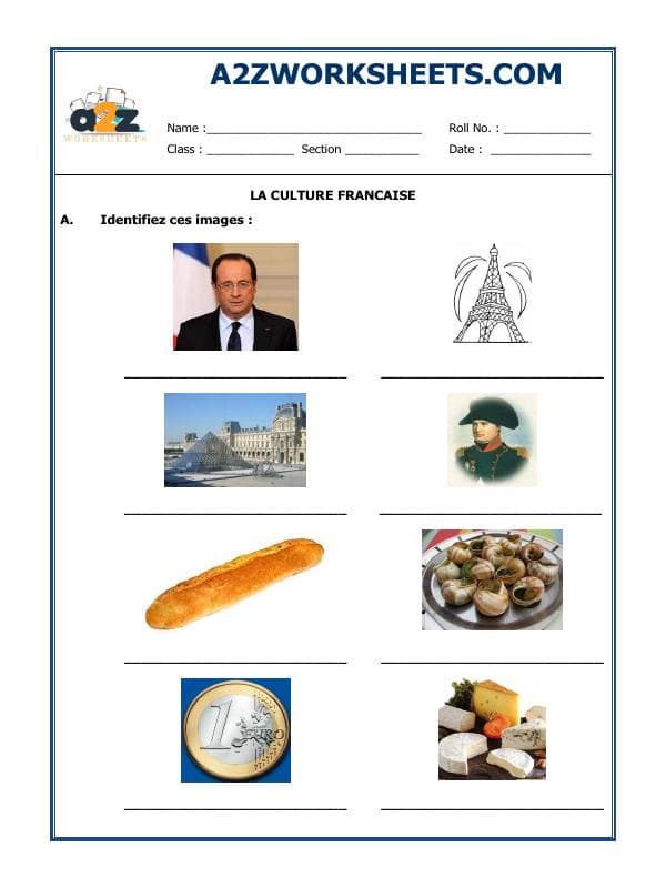 French Worksheet - La Culture Francaise