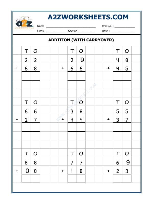 Addition Worksheet-01 (Addition With Carryover)