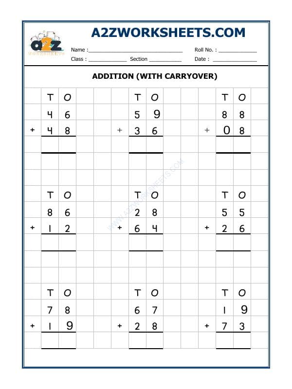 Addition Worksheet-02 (Addition With Carryover)