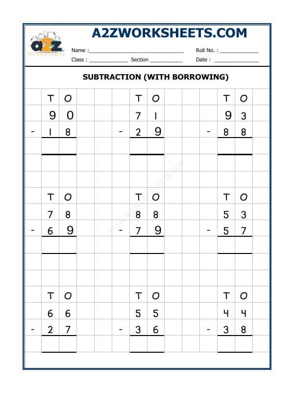 Subtraction Worksheet (With Borrowing)-03