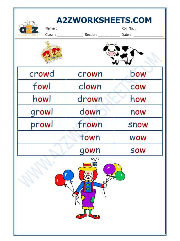English Phonics Sounds - 'Ow' Sound Words
