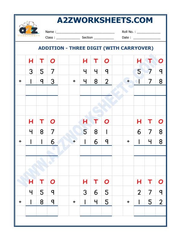 Addition - 3 Digit Addition (With Carryover)-04
