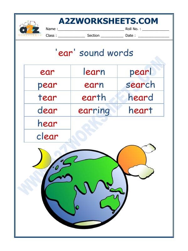 English Phonics Sounds - 'Ear' Sound Words