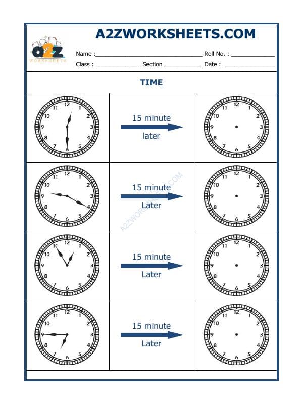 Telling Time - 15 Minutes Interval (Draw The Clock) - 21