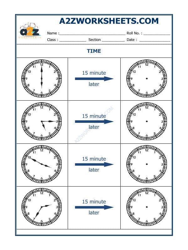 Telling Time - 15 Minutes Interval (Draw The Clock) - 23