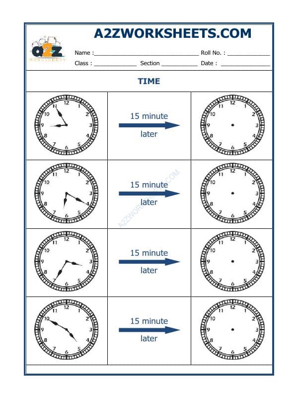 Telling Time - 15 Minutes Interval (Draw The Clock) - 26