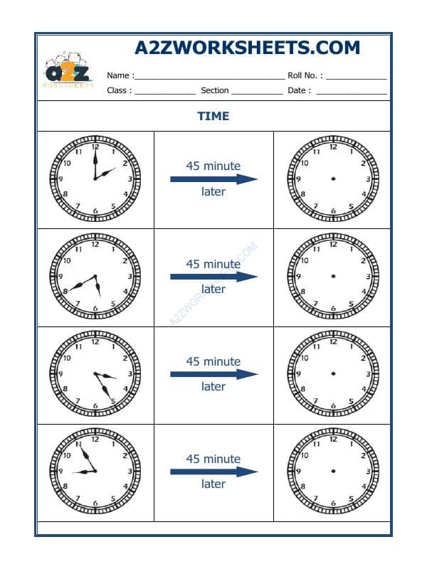Telling Time - 45 Minutes Interval (Draw The Clock) - 31
