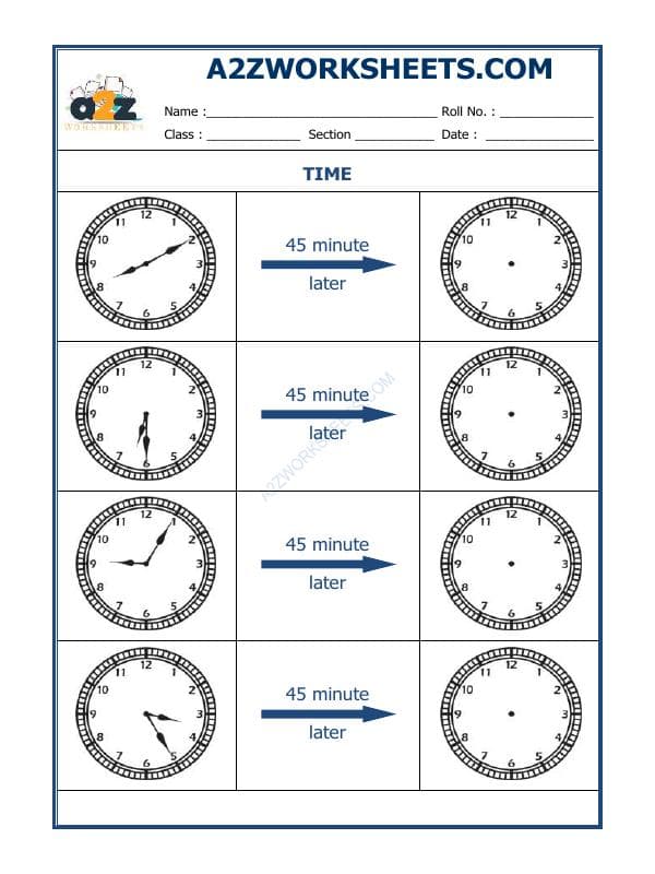 Telling Time - 45 Minutes Interval (Draw The Clock) - 36