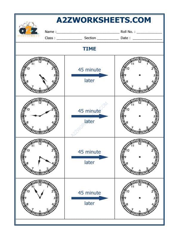 Telling Time - 45 Minutes Interval (Draw The Clock) - 38