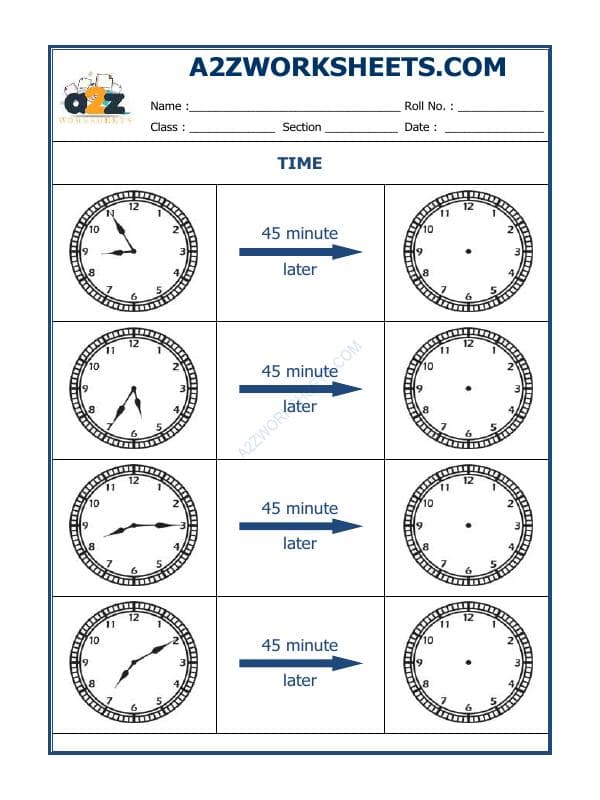 Telling Time - 45 Minutes Interval (Draw The Clock) - 39