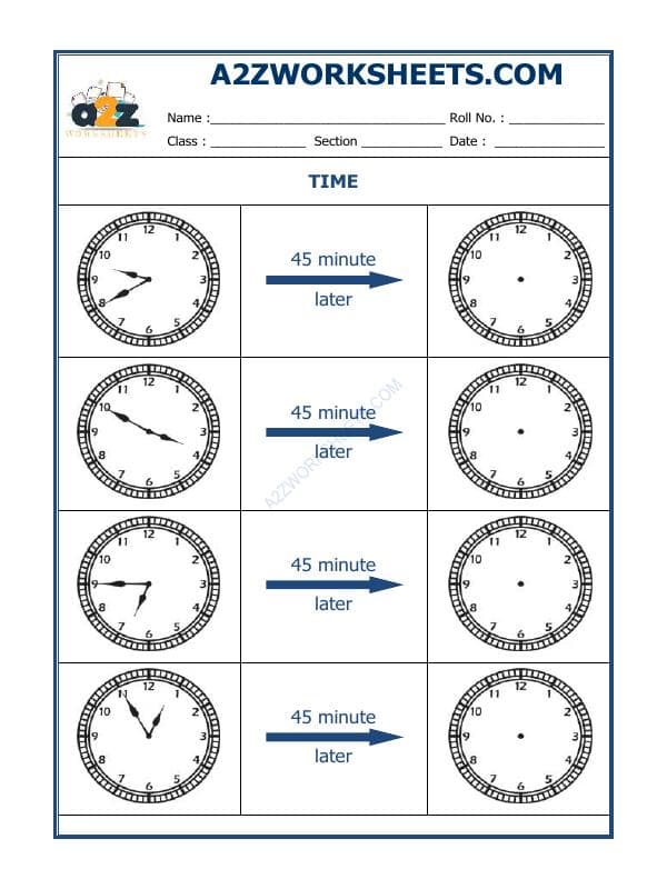 Telling Time - 45 Minutes Interval (Draw The Clock) - 40