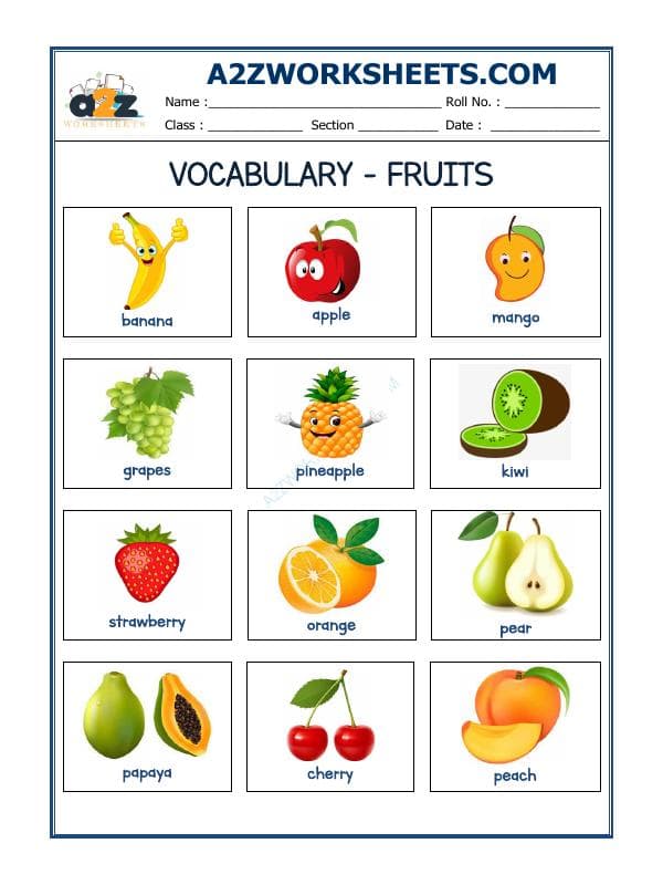 Vocabulary Worksheets-Fruits
