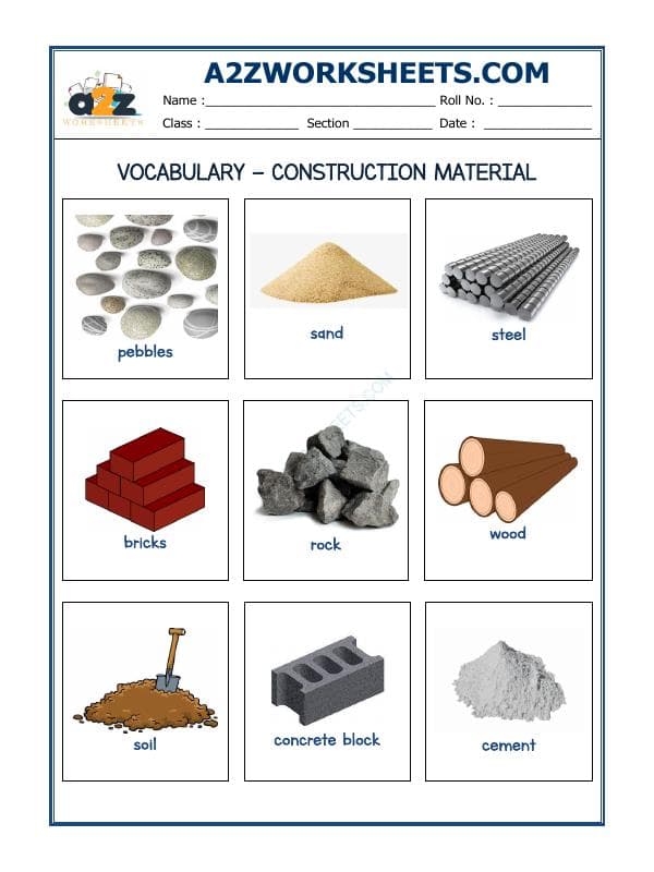 Vocabulary Worksheets-Construction Material