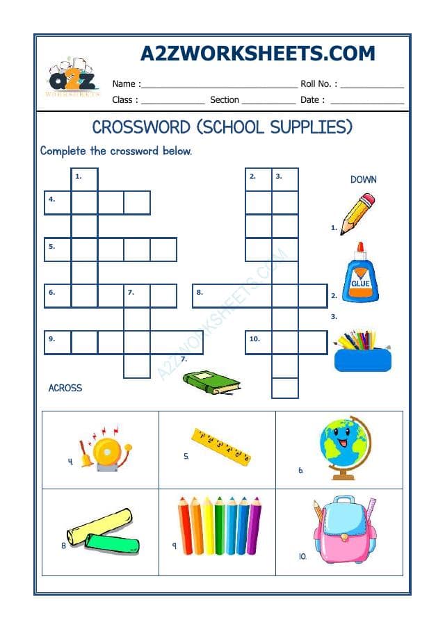 Cross Word - School Supplies