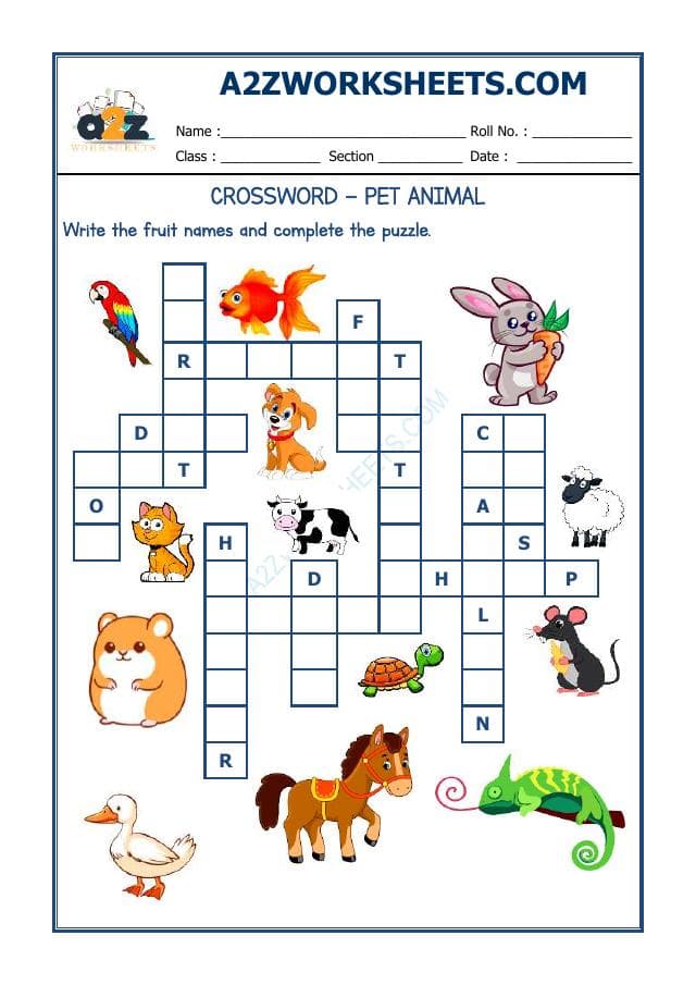 Crossword -Pet Animals