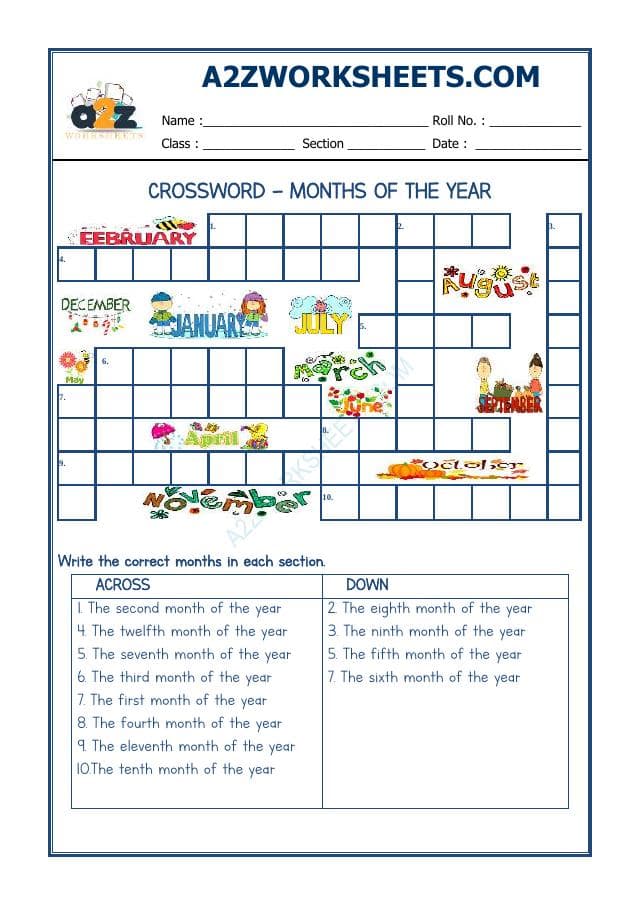 Cross Word -Month Of The Year