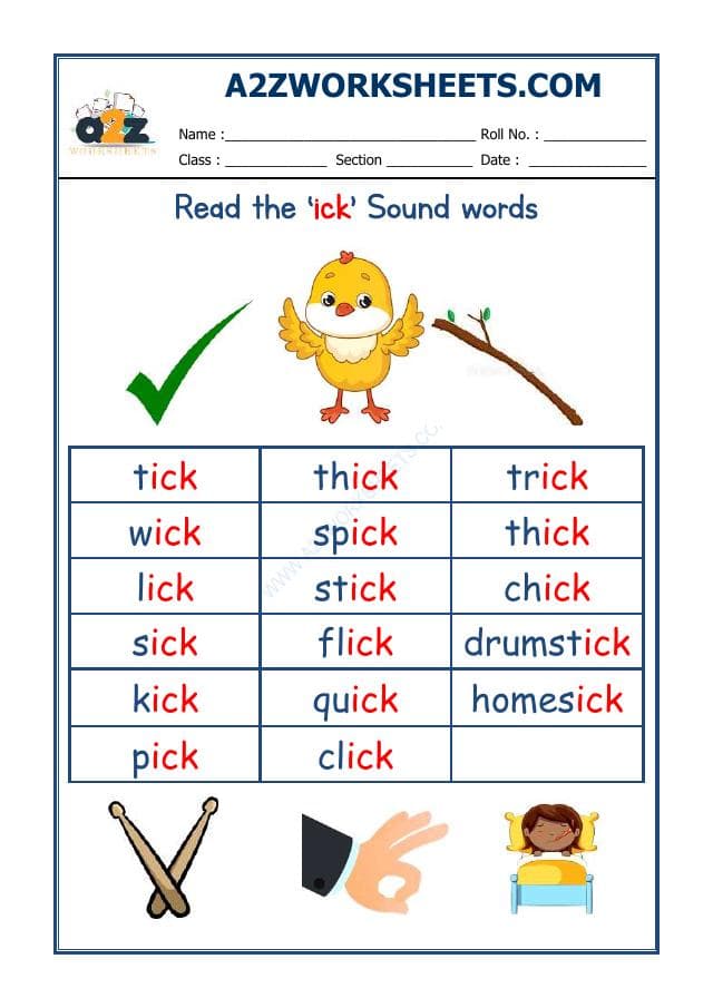 English Phonics Sounds - 'Ick' Sound Words