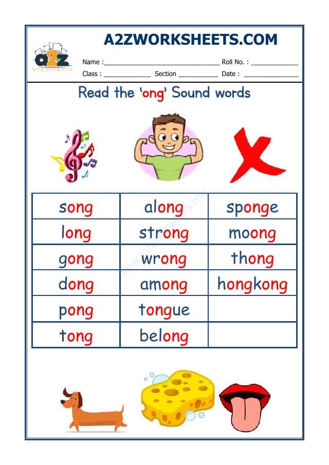 English Phonics Sounds - 'Ong' Sound Words