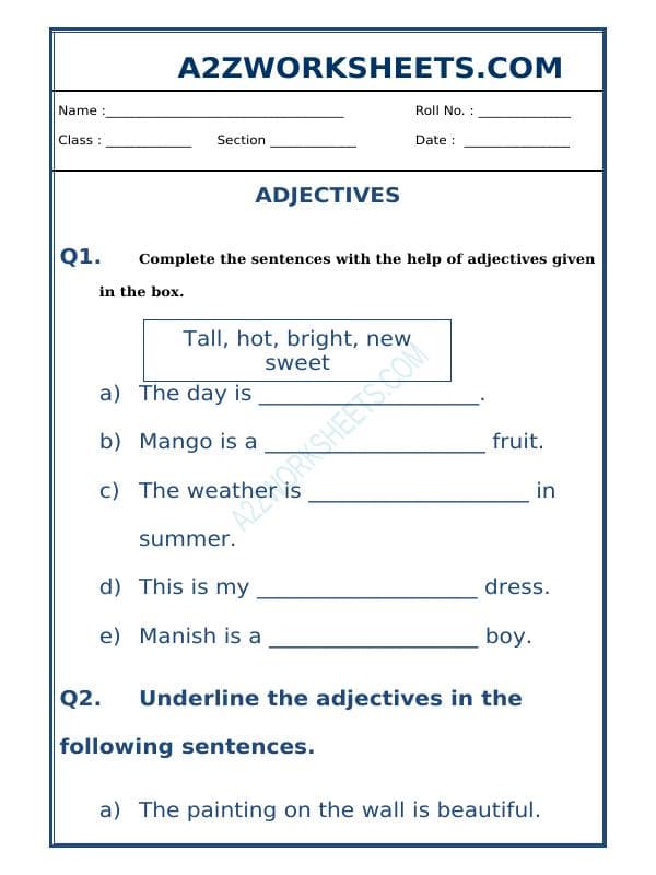 Class-Iii-English Adjectives Worksheet-11